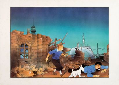 HERGÉ 3 Hommages.
SOMON. «Tintin à Barcelone» tirage couleurs format 70 x 50 cm -...