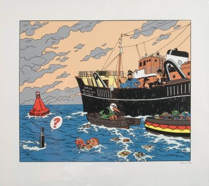 HERGÉ 3 Hommages.
SOMON. «Tintin à Barcelone» tirage couleurs format 70 x 50 cm -...