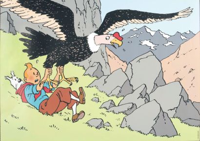 HERGÉ 4 tirages Tintin/Hergé.
Explosion chez le professeur Topolino, format 58 x...