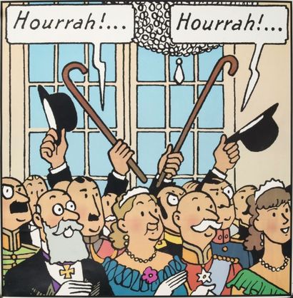 HERGÉ 4 tirages Tintin/Hergé.
Explosion chez le professeur Topolino, format 58 x...