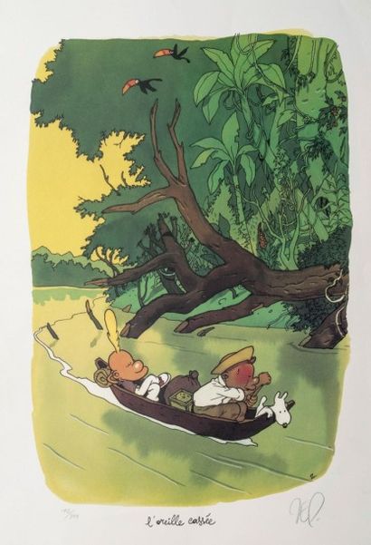 HERGÉ 4 Tirages «hommage».
«Le Secret de l'oeuf vert» par WATCH offset 50 x 70 cm,...