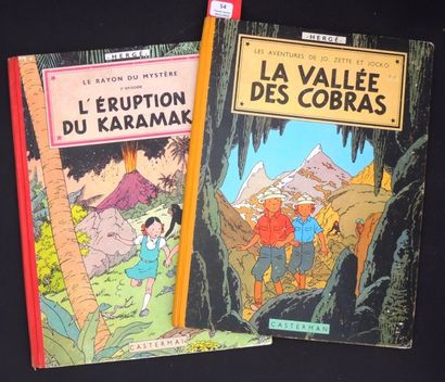 HERGÉ «Jo Zette et Jocko» 2 volumes: «La Vallée des Cobras» EO 1957 B20 bis et «L'éruption...