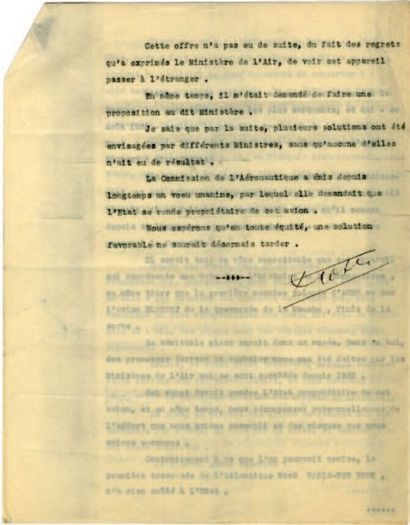 COSTES Dieudonné [Sept-Fonds, 1892 - Paris, 1973], aviateur français 
Tapuscrit signé....