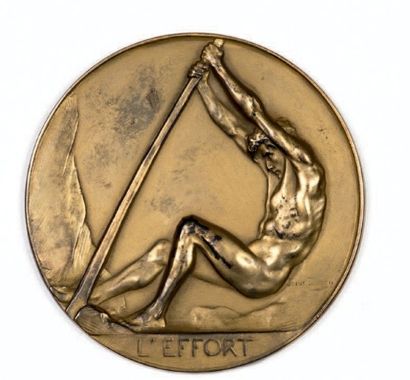 null Médaille en bronze doré représentant l'Effort, offerte par l'Aéroclub Royal...
