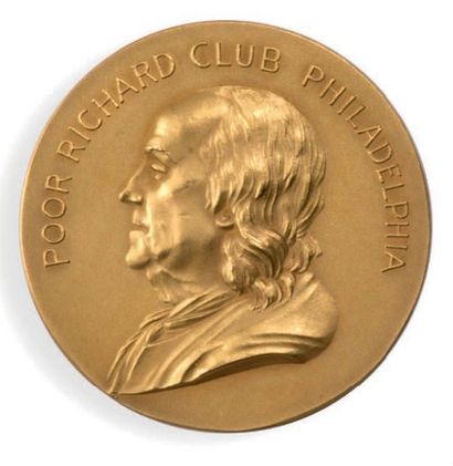 null Médaille en or jaune au profil de Benjamin Franklin du «Poor Richard Club Philadelphia»...
