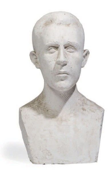 Maxime DUBAUT (1920-1991) 
Buste de Maurice Bellonte
Sculpture en plâtre. Petits...