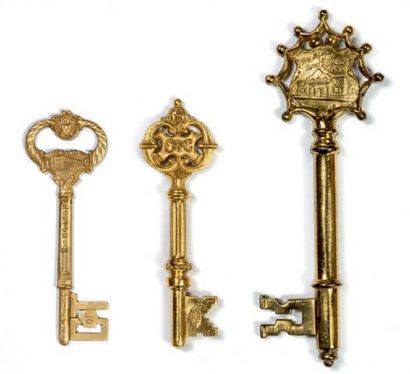 null Lot de trois clefs commémoratives en métal doré, commémorant leur remise à Maurice...