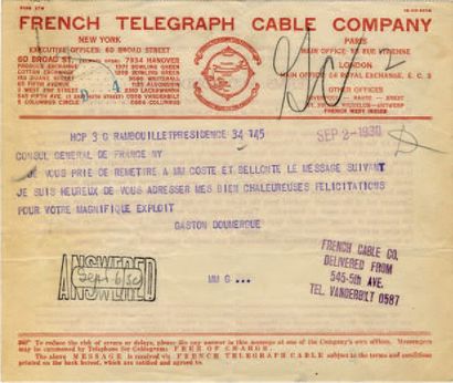 TRAVERSÉE DE L'ATLANTIQUE 1-2 SEPTEMBRE 1930.
Message...