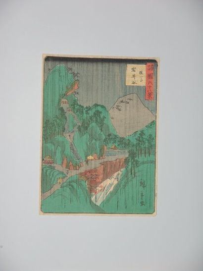 JAPON Estampe de Hiroshige, série des 68 provinces, la vallée Iwai dans la province...
