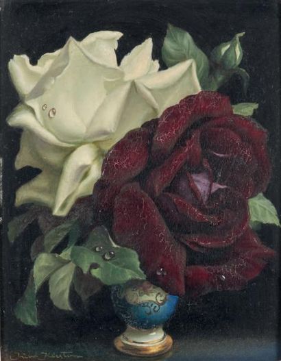 Irene KLESTOVA (1908-1989) 
Bouquet de roses
Huile sur isorel, signée en bas à gauche
24...