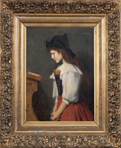 Augustin Zwiller (1850-1939) 
Jeune fille à sa lecture, circa 1880
Huile sur toile...