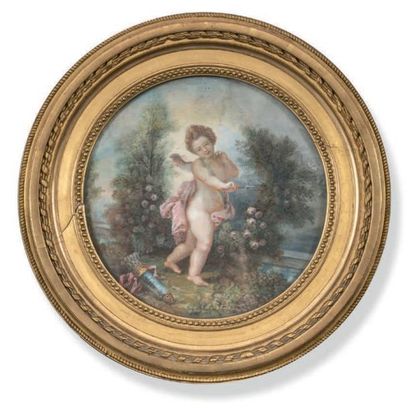 École française, vers 1900 
Allégorie de l'amour
Gouache
Non signée 21 cm en tondo
En...