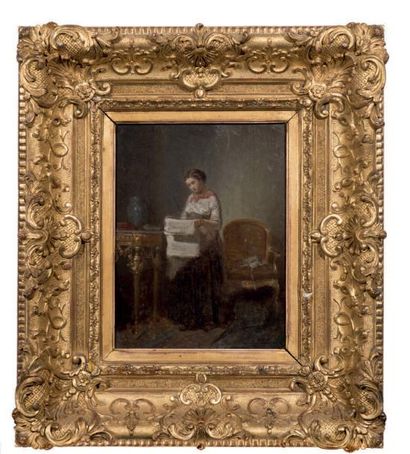 PAUL SEIGNAC (1826-1904) 
Jeune femme dans son intérieur, circa 1880
Huile sur panneau...
