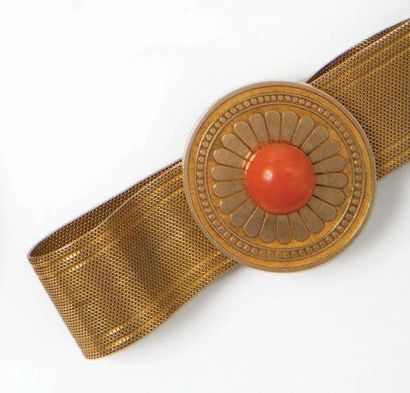 null Bracelet ruban ajustable en or jaune 18K (750°/00) à maillons tissés extraplats,...