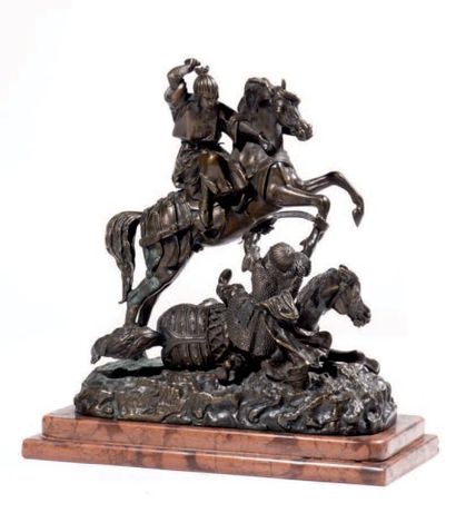 KOLOZSVARY, seconde moitié du XIXe siècle 
Combat de cavaliers
Epreuve en bronze...