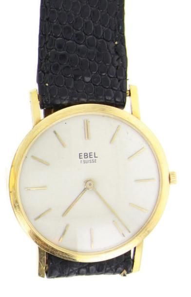 EBEL 
Montre bracelet extraplate
Boîtier rond en or jaune 18K (750°/00)
Cadran ivoire...