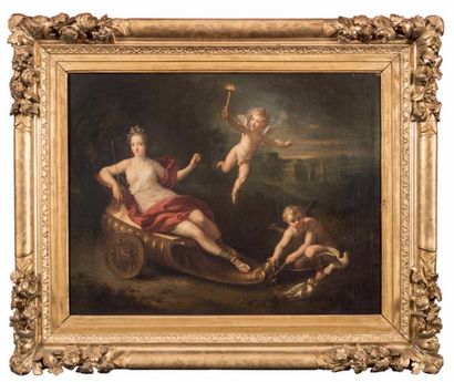Attribué à Louis II de BOULLOGNE (1654 - 1733) 
L'Amour éclairant Venus
Toile 59...