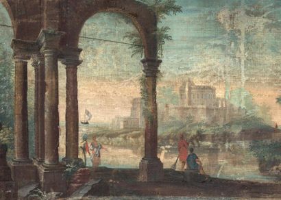 Ecole ITALIENNE, du XVIIIème siècle, suiveur de Francesco ZUCCARELLI 
Caprices architecturaux
Paire...