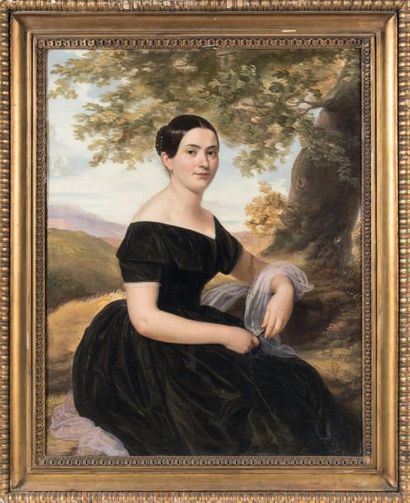 Ecole ITALIENNE, du XIXème siècle 
Portrait de femme à l'éventail
Sur sa toile d'origine
125...