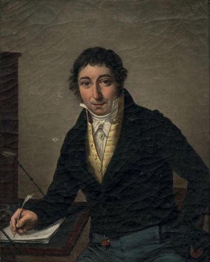 Ecole FRANCAISE, 1817 
Portrait d'homme écrivant
Sur sa toile d'origine 40,5 x 32,5...