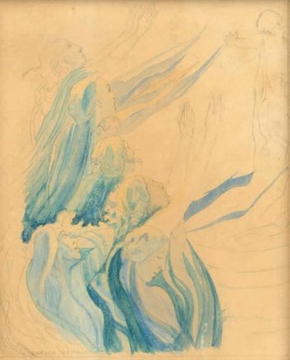 Carlos SCHWABE (1866-1926) 
Les muses
Aquarelle sur traits de crayon, signée en bas...