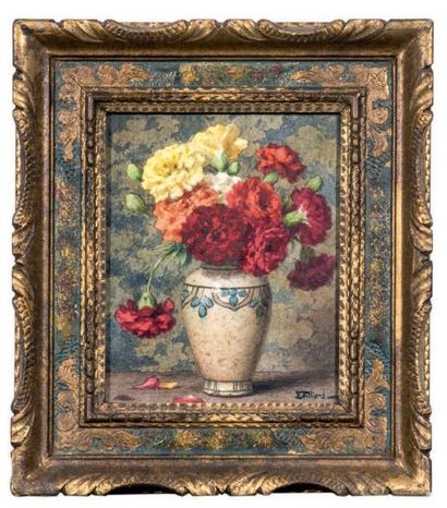 Ernest FILLIARD (1868-1933) 
Vase fleuri
Paire d'aquarelles 18 x 12 cm
