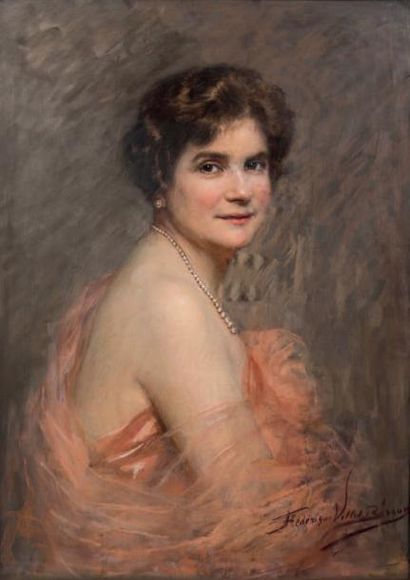 Frederique VALLET-BISSON (1865-?) 
Élégante en buste, circa 1920
Pastel
Signé en...