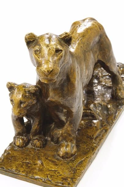 Roger GODCHAUX (1878-1958) 
“Lionne et lionceau”
Exceptionnelle et rare sculpture...