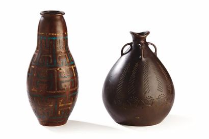 ATELIER PRIMAVERA & ETIENNE-HENRI MARTIN, décorateur 
Vase en bronze à patine brune...