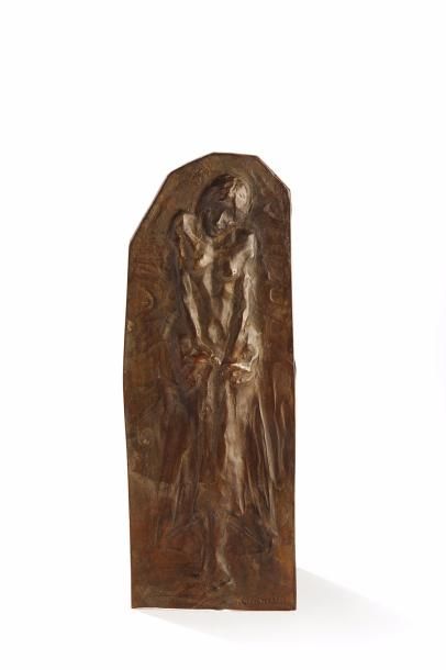 FRANCOIS RUPERT CARABIN (1862-1932) 
Rare plaque rectangulaire en bronze à patine...