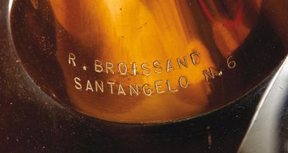 RENE BROISSAND (XXème) édité par Sant Angelo 
Lampe de parquet en bronze doré verni...