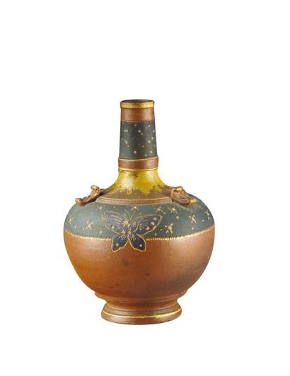 ERNEST CHAPLET (1835-1909) à HAVILAND Vase ovoïde et col cylindrique en grés émaillé...
