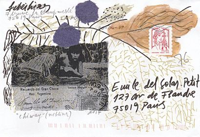 SCHEIHING Vivian 
Chiway
Enveloppe Mail-Art
Technique mixte et collage sur papier
Signé...