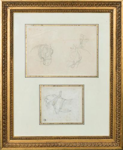 Théodore GERICAULT (Rouen 1791 - Paris 1824) Un cheval harnaché de profil gauche
Crayon...