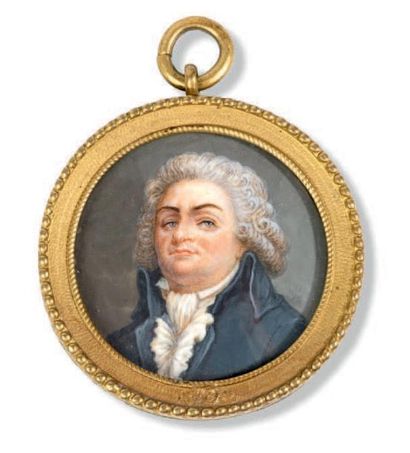 null Portrait miniature rond peint du comte de Mirabeau, identifié au dos. Dans un...