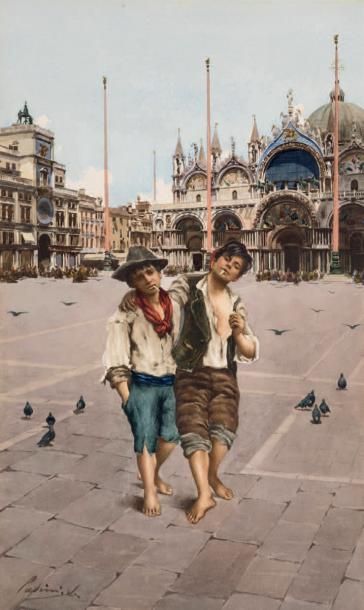 Alberto PASINI (1826-1899) Deux jeunes vénitiens place St Marc
Aquarelle, signée...
