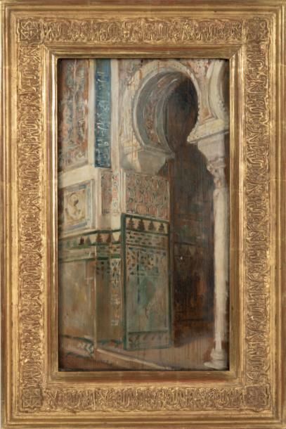 Léon COMERRE (1850-1916) Porte à Marrakech
Huile sur panneau, signée en bas à gauche
40...