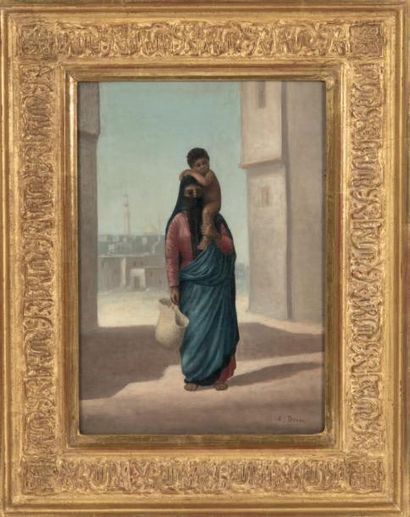 A.DUVAL (XIXeme) Femme et enfant
Huile sur toile, signée en bas à droite
31 x 22...