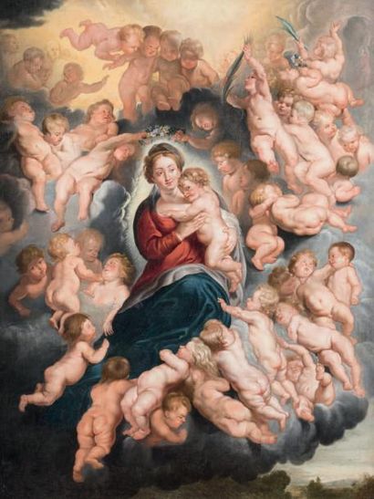 Ecole FRANCAISE, du XVIIIème siècle, d'après Pierre Paul RUBENS La Vierge à l'Enfant...