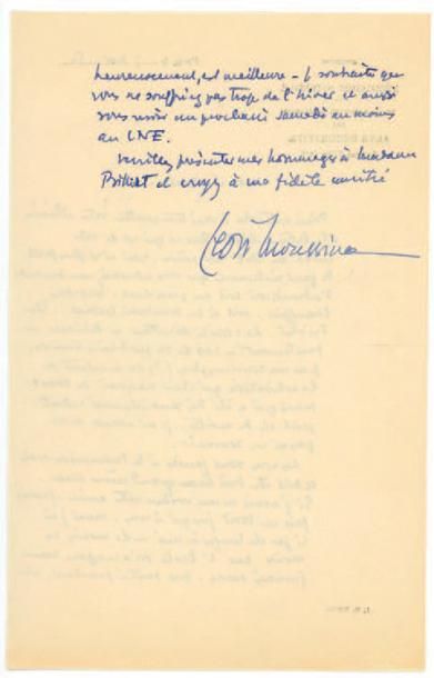 Léon MOUSSINAC Lettre autographe au sujet d'une adhésion au Centre National des Ecrivains...