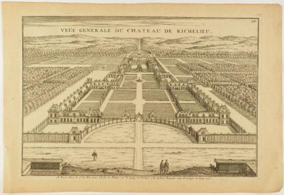 null CHÂTEAU DE RICHELIEU et DE VERSAILLES 5 gravures 18ème/19ème siècle. Inclus...