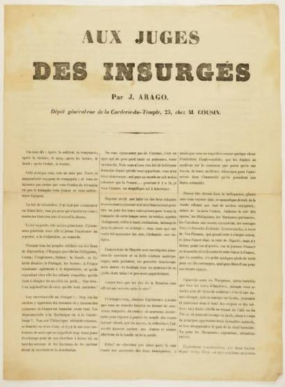 null AUX JUGES DES INSURGES Plaidoyer par Jacques Arago. Imprimerie Wittersheim 1848...
