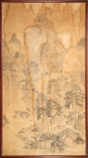 CHINE - XIXe siècle 
Encre et couleurs sur papier, représentant des lettrés dans...