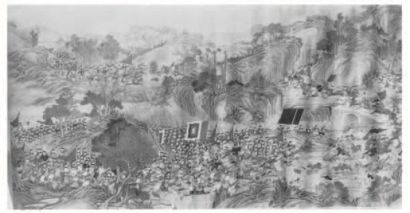 CHINE - Époque GUANGXU (1875 - 1908) La bataille entre l'armée impériale des Qing...