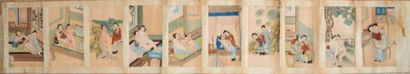 CHINE - Début XXe siècle 
Ensemble comprenant dix encres polychromes sur soie, couples...
