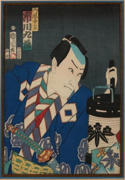 Toyohara Kunichika (1835-1900) et Utagawa Toyokuni III (1786 -1865) 
Deux oban tate-e,...