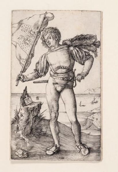 Albrecht DÜRER Le Porte-étendard, 1502
Très belle épreuve, petite amincissure à gauche.
burin...