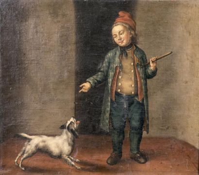 Ecole ALLEMANDE, vers 1780 Le petit dresseur de chien
Toile
75,5 x 84 cm