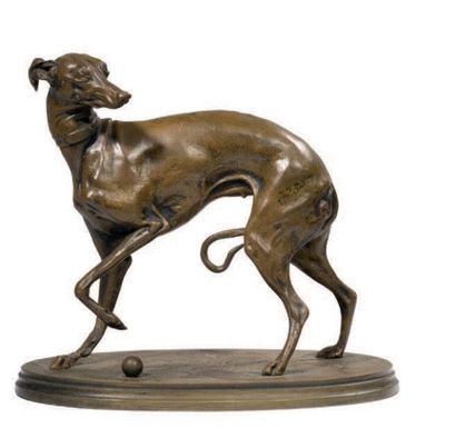 D'après Pierre-Jules MÊNE (1810-1879) Lévrier
Epreuve en bronze patiné, signée sur...