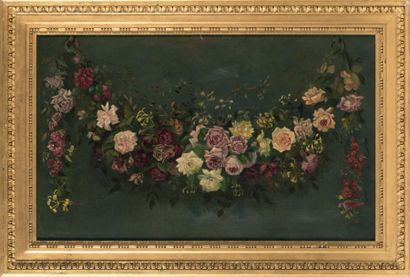 Ecole FRANÇAISE vers 1860 Guirlande de fleurs
Toile, signée en bas à droite W. W...
84...